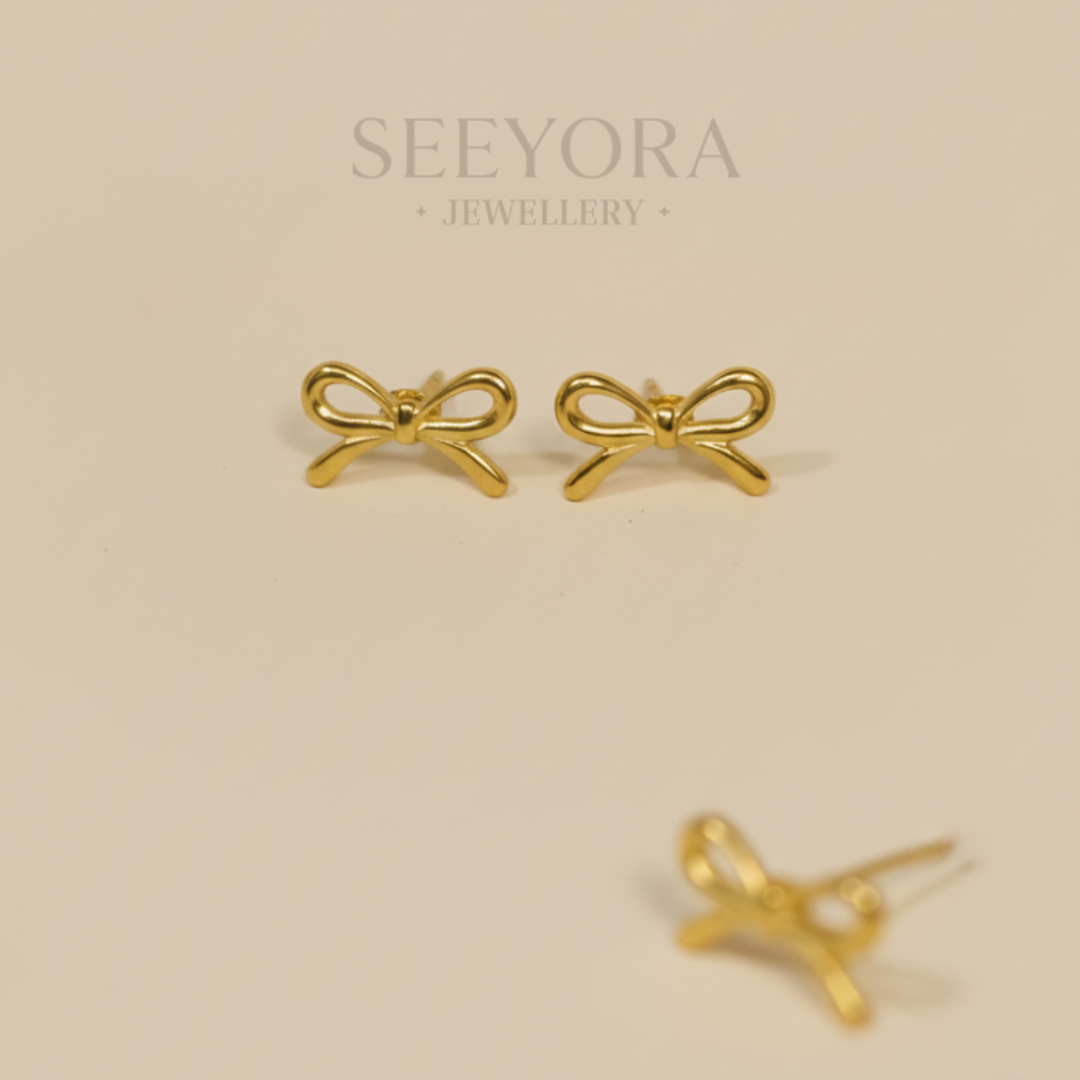 Golden Bow Stud Earrings