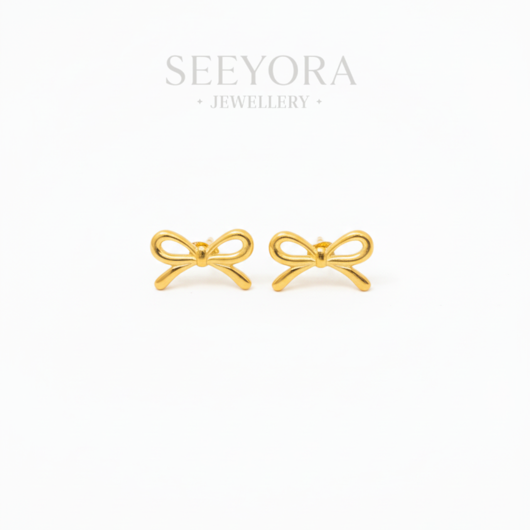 Golden Bow Stud Earrings